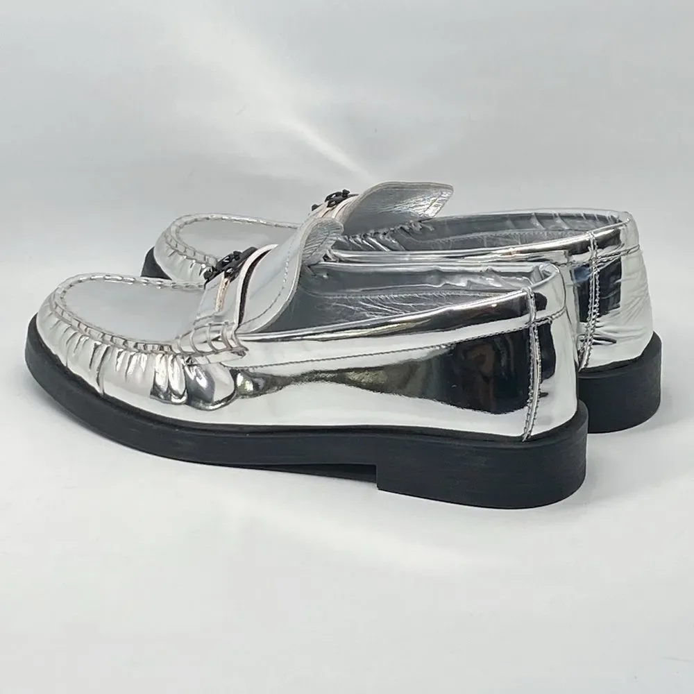 Jimmy Choo Addie JC Logo Metallic Loafer size 38